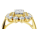 Yellow gold Emerald Cut Halo Cluster Diamond Ring with Pave Band and Four-Prong Setting_21