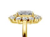 Yellow gold Emerald Cut Halo Cluster Diamond Ring with Pave Band and Four-Prong Setting_22