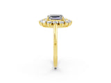 Yellow gold Emerald Cut Halo Cluster Diamond Ring with Pave Band and Four-Prong Setting_26