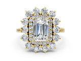 Yellow gold Emerald Cut Halo Cluster Diamond Ring with Pave Band and Four-Prong Setting_29