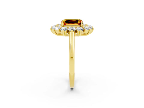 Yellow gold Emerald Cut Halo Cluster Diamond Ring with Pave Band and Four-Prong Setting_2