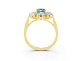 Yellow gold Emerald Cut Halo Cluster Diamond Ring with Pave Band and Four-Prong Setting_3