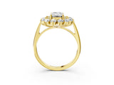 Yellow gold Emerald Cut Halo Cluster Diamond Ring with Pave Band and Four-Prong Setting_32