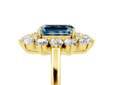 Yellow gold Emerald Cut Halo Cluster Diamond Ring with Pave Band and Four-Prong Setting_5