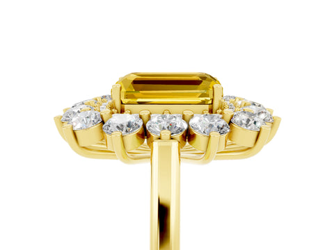 Yellow gold Emerald Cut Halo Cluster Diamond Ring with Pave Band and Four-Prong Setting_5