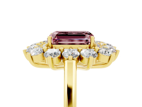 Yellow gold Emerald Cut Halo Cluster Diamond Ring with Pave Band and Four-Prong Setting_5