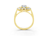 Yellow gold Emerald Cut Halo Cluster Diamond Ring with Pave Band and Four-Prong Setting_9