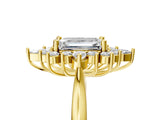 Yellow gold Emerald Cut Halo Diamond Cluster Ring with Marquise and Round Stones on a White Gold Band with Prong Setting_14