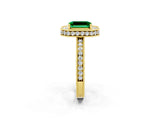 Yellow gold Emerald Cut Halo Diamond Engagement Ring with Milgrain Pave Band and Four-Prong Setting_2