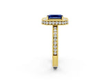 Yellow gold Emerald Cut Halo Diamond Engagement Ring with Milgrain Pave Band and Four-Prong Setting_2