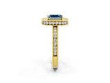 Yellow gold Emerald Cut Halo Diamond Engagement Ring with Milgrain Pave Band and Four-Prong Setting_2