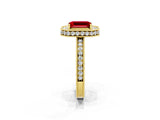 Yellow gold Emerald Cut Halo Diamond Engagement Ring with Milgrain Pave Band and Four-Prong Setting_2
