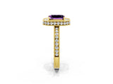 Yellow gold Emerald Cut Halo Diamond Engagement Ring with Milgrain Pave Band and Four-Prong Setting_2