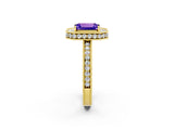 Yellow gold Emerald Cut Halo Diamond Engagement Ring with Milgrain Pave Band and Four-Prong Setting_2