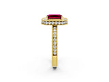 Yellow gold Emerald Cut Halo Diamond Engagement Ring with Milgrain Pave Band and Four-Prong Setting_2