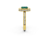 Yellow gold Emerald Cut Halo Diamond Engagement Ring with Milgrain Pave Band and Four-Prong Setting_2