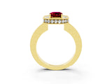 Yellow gold Emerald Cut Halo Diamond Engagement Ring with Milgrain Pave Band and Four-Prong Setting_3