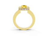Yellow gold Emerald Cut Halo Diamond Engagement Ring with Milgrain Pave Band and Four-Prong Setting_3