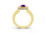 Yellow gold Emerald Cut Halo Diamond Engagement Ring with Milgrain Pave Band and Four-Prong Setting_3