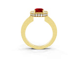 Yellow gold Emerald Cut Halo Diamond Engagement Ring with Milgrain Pave Band and Four-Prong Setting_3
