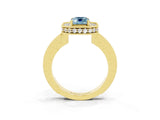 Yellow gold Emerald Cut Halo Diamond Engagement Ring with Milgrain Pave Band and Four-Prong Setting_3