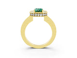 Yellow gold Emerald Cut Halo Diamond Engagement Ring with Milgrain Pave Band and Four-Prong Setting_3