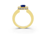 Yellow gold Emerald Cut Halo Diamond Engagement Ring with Milgrain Pave Band and Four-Prong Setting_3