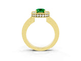 Yellow gold Emerald Cut Halo Diamond Engagement Ring with Milgrain Pave Band and Four-Prong Setting_3