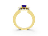 Yellow gold Emerald Cut Halo Diamond Engagement Ring with Milgrain Pave Band and Four-Prong Setting_3