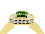 Yellow gold Emerald Cut Halo Diamond Engagement Ring with Milgrain Pave Band and Four-Prong Setting_4