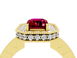 Yellow gold Emerald Cut Halo Diamond Engagement Ring with Milgrain Pave Band and Four-Prong Setting_4