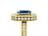 Yellow gold Emerald Cut Halo Diamond Engagement Ring with Milgrain Pave Band and Four-Prong Setting_5
