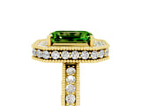 Yellow gold Emerald Cut Halo Diamond Engagement Ring with Milgrain Pave Band and Four-Prong Setting_5
