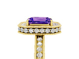 Yellow gold Emerald Cut Halo Diamond Engagement Ring with Milgrain Pave Band and Four-Prong Setting_5