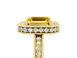Yellow gold Emerald Cut Halo Diamond Engagement Ring with Milgrain Pave Band and Four-Prong Setting_5