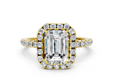 Yellow gold Emerald Cut Halo Diamond Engagement Ring with Pave Band and Four-Prong Setting_20