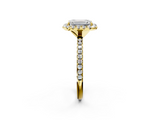 Yellow gold Emerald Cut Halo Diamond Engagement Ring with Pave Band and Four-Prong Setting_22