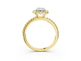 Yellow gold Emerald Cut Halo Diamond Engagement Ring with Pave Band and Four-Prong Setting_23