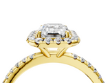 Yellow gold Emerald Cut Halo Diamond Engagement Ring with Pave Band and Four-Prong Setting_24