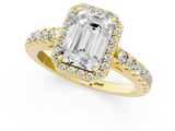 Yellow gold Emerald Cut Halo Diamond Engagement Ring with Pave Band and Four-Prong Setting_41
