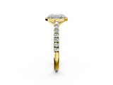 Yellow gold Emerald Cut Halo Diamond Engagement Ring with Pave Band and Four-Prong Setting_42