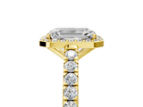 Yellow gold Emerald Cut Halo Diamond Engagement Ring with Pave Band and Four-Prong Setting_45