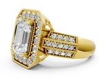 Yellow gold Emerald Cut Halo Diamond Engagement Ring with Pave Split Shank and Four-Prong Setting_3