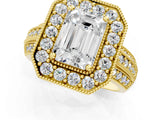 Yellow gold Emerald Cut Halo Diamond Engagement Ring with Pave Split Shank and Four-Prong Setting_4