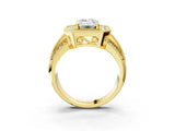 Yellow gold Emerald Cut Halo Diamond Engagement Ring with Pave Split Shank and Four-Prong Setting_6