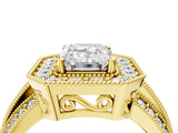 Yellow gold Emerald Cut Halo Diamond Engagement Ring with Pave Split Shank and Four-Prong Setting_7