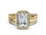 Yellow gold Emerald Cut Halo Diamond Engagement Ring with Split Shank and Four-Prong Setting_20