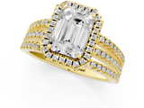 Yellow gold Emerald Cut Halo Diamond Engagement Ring with Split Shank and Four-Prong Setting_21