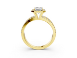 Yellow gold Emerald Cut Halo Diamond Engagement Ring with Split Shank and Four-Prong Setting_23