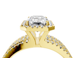 Yellow gold Emerald Cut Halo Diamond Engagement Ring with Split Shank and Four-Prong Setting_24